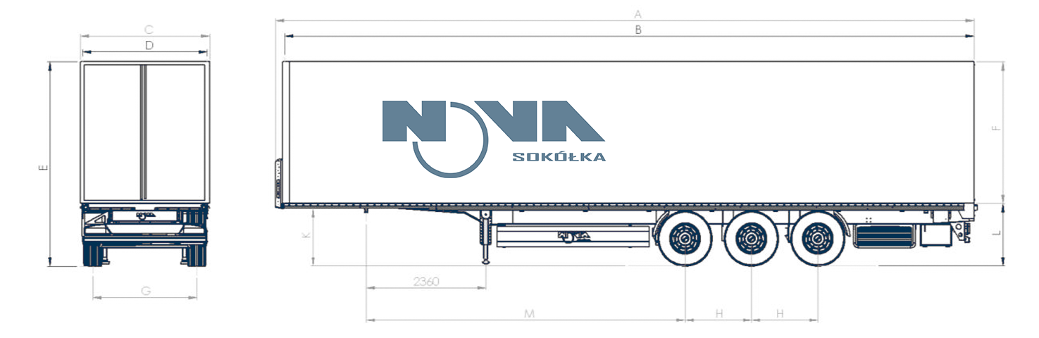 Wymiary naczepy kurtynowej firanka NOVA